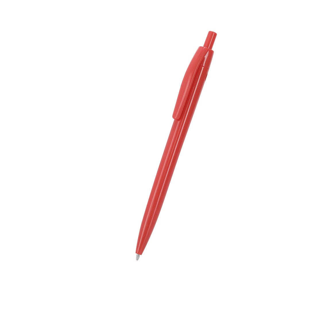 Stylo à bille rouge en plastique avec bouton avec marquage RABS en haut du stylo et avec cartouche jumbo en encre bleue
