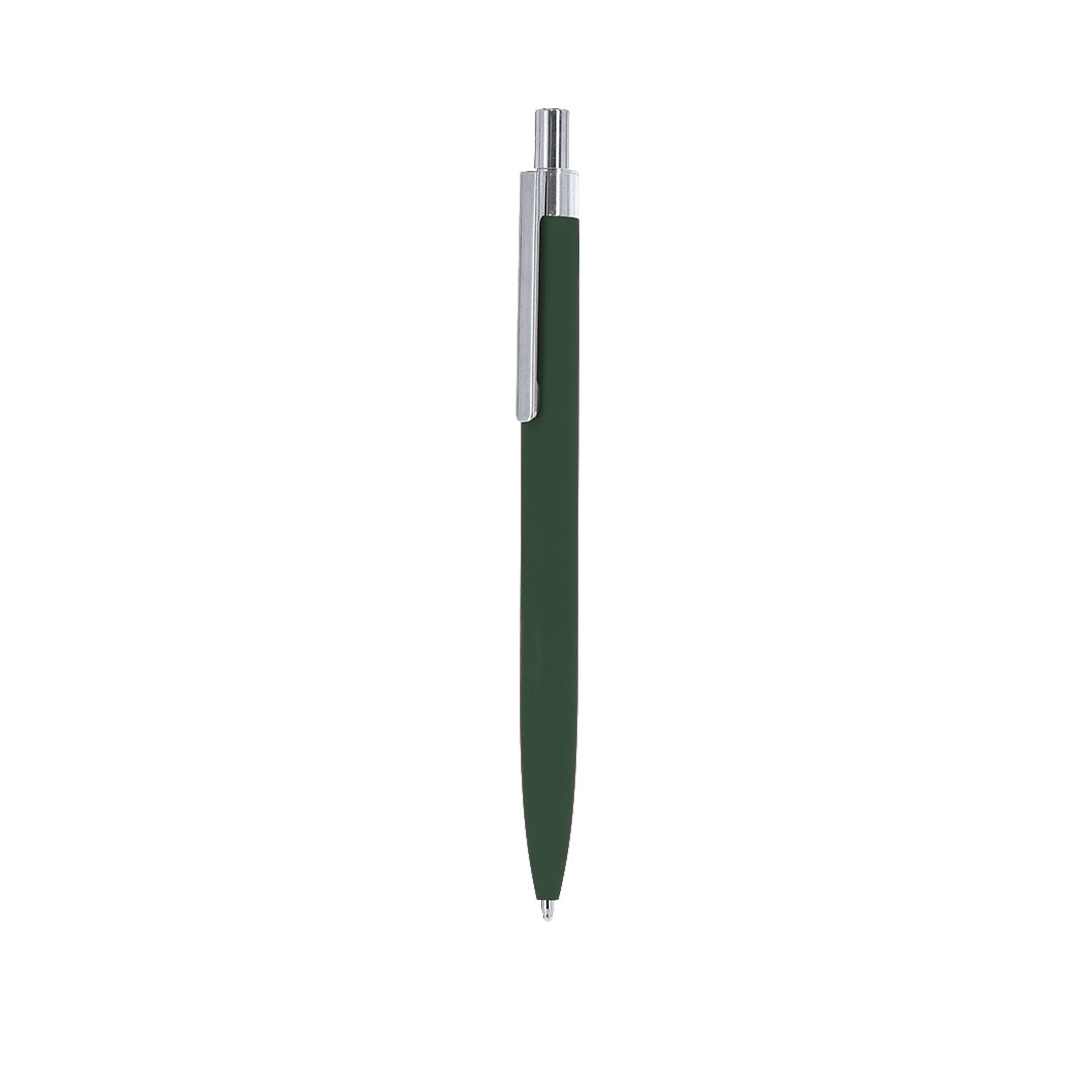 Stylo à bille vert en aluminium recyclé clip et bouton poussoir chromé avec cartouche jumbo et en encre bleue