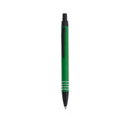 Stylo à bille vert et noir en aluminium recyclé anneaux en argenté sur le corps avec cartouche jumbo et en encre bleue