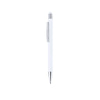 Stylo à bille blanc en aluminium recyclé. Clip métallique avec finition chromée avec cartouche jumbo et en encre bleue