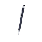 Stylo à bille bleu marine en aluminium recyclé. Clip métallique avec finition chromée avec cartouche jumbo et en encre bleue