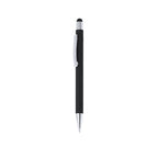 Stylo à bille noir en aluminium recyclé. Clip métallique avec finition chromée avec cartouche jumbo et en encre bleue