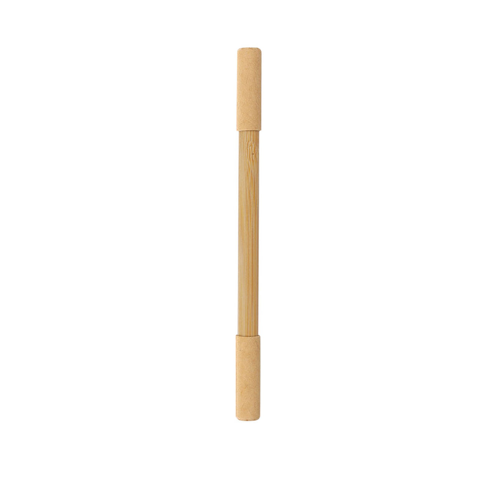 Stylo en crayon éternel 2 en 1 fabriqué en bambou. Double capuchon. À l'autre extrémité, il a un stylo à encre bleue 