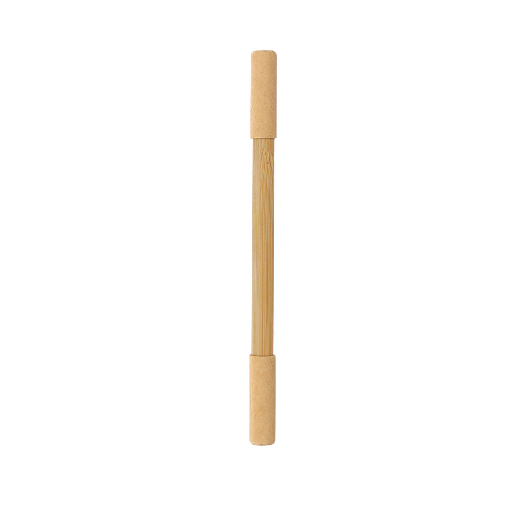 Stylo en crayon éternel 2 en 1 fabriqué en bambou. Double capuchon. À l'autre extrémité, il a un stylo à encre bleue 