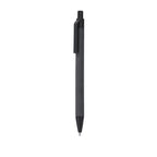 Stylo noir fabriqué en carton recyclé en combinaison avec de la paille de blé. Mécanisme à pression et encre bleue