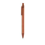 Stylo orange fabriqué en carton recyclé en combinaison avec de la paille de blé. Mécanisme à pression et encre bleue