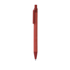 Stylo rouge fabriqué en carton recyclé en combinaison avec de la paille de blé. Mécanisme à pression et encre bleue