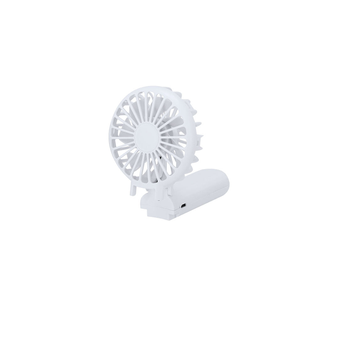 Ventilateur portable blanc avec trois vitesses reglables connexions USB Type C Batterie 400 mAh